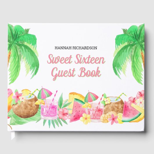 Luau Sweet 16 Hawaiian Theme Party Custom Gästebuch (Vorderseite)
