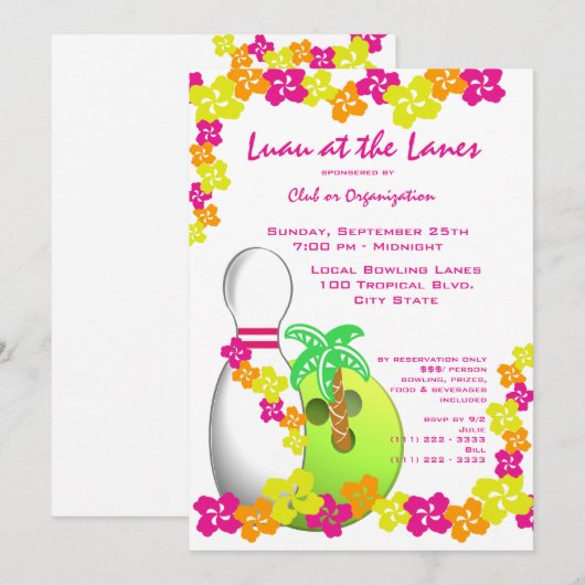 Luau Theme Bowling Einladung (Vorne/Hinten)