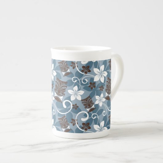 LUAU TIKI PATTERN (BLAU) PORZELLANTASSE (Vorderseite Rechts)