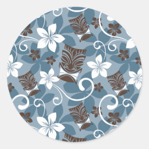 LUAU TIKI PATTERN (BLAU) RUNDER AUFKLEBER