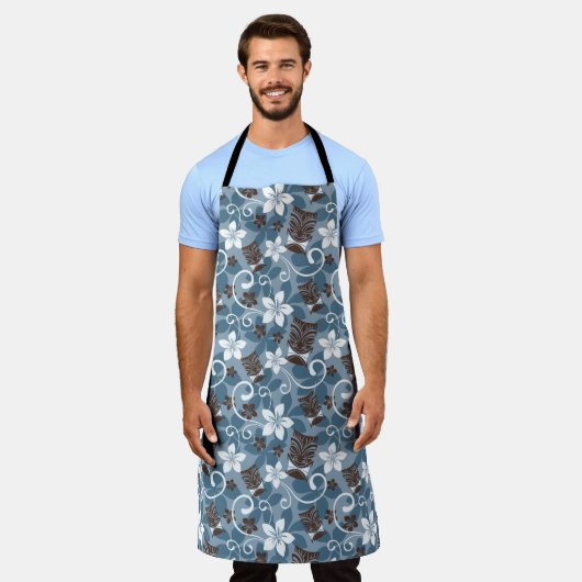 LUAU TIKI PATTERN (BLAU) SCHÜRZE (Getragen)