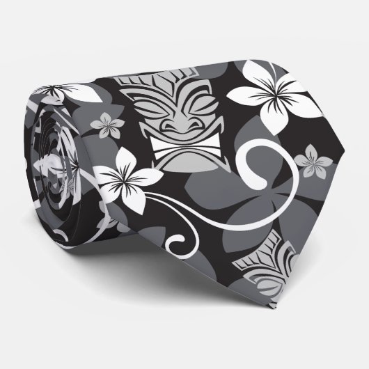 LUAU TIKI PATTERN (CHARCOAL) KRAWATTE (Gerollt)