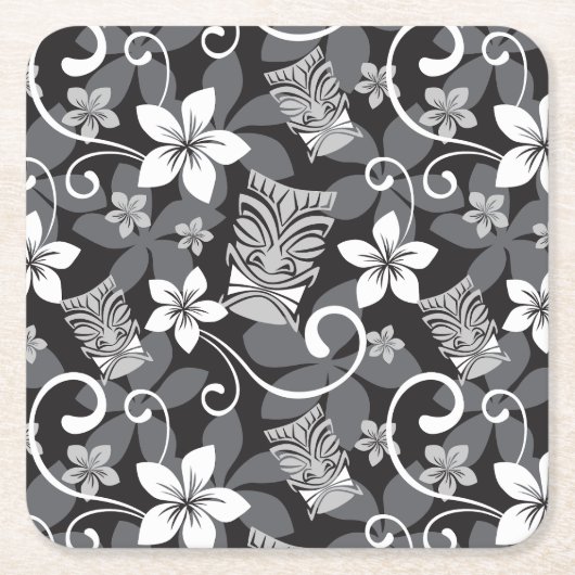 LUAU TIKI PATTERN (CHARCOAL) RECHTECKIGER PAPPUNTERSETZER (Vorderseite)
