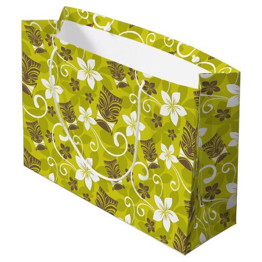 LUAU TIKI PATTERN GROßE GESCHENKTÜTE (Rückseite Schrägansicht)