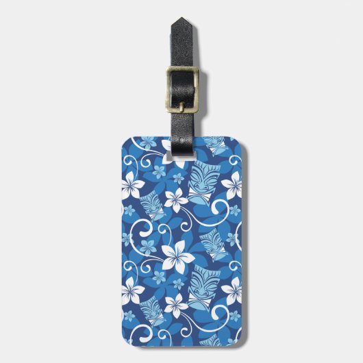 LUAU TIKI PATTERN (HELLBLAU) GEPÄCKANHÄNGER (Vorderseite vertikal)