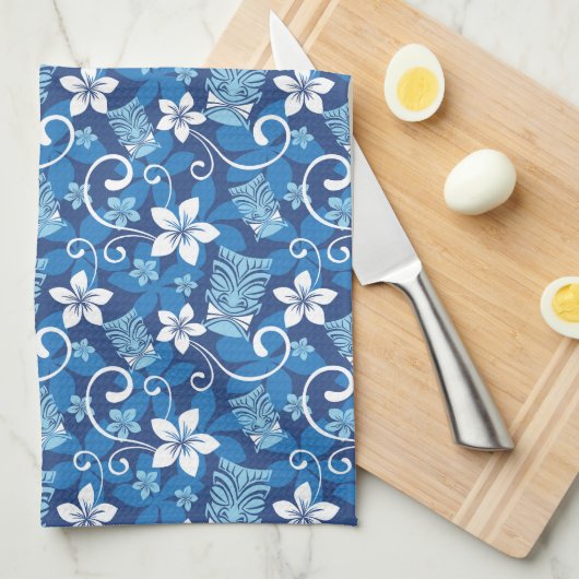 LUAU TIKI PATTERN (HELLBLAU) GESCHIRRTUCH (Viertel Falte)