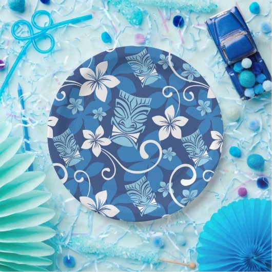 LUAU TIKI PATTERN (HELLBLAU) PAPPTELLER (Party)