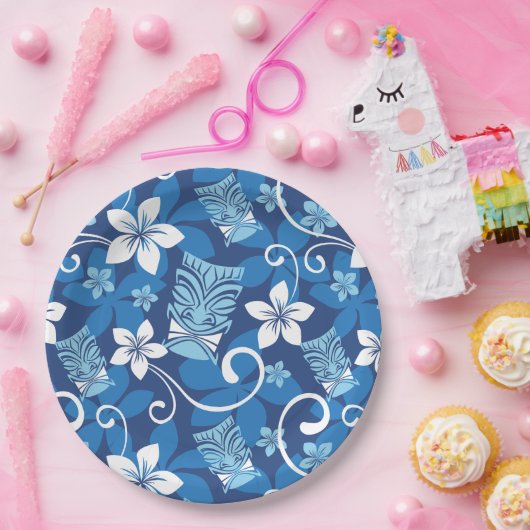 LUAU TIKI PATTERN (HELLBLAU) PAPPTELLER (Party)