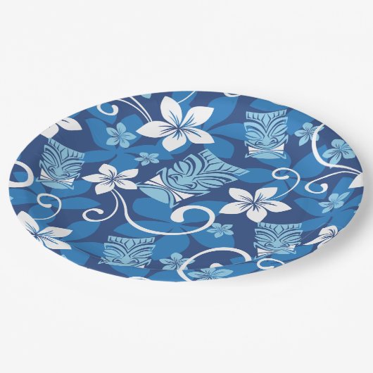 LUAU TIKI PATTERN (HELLBLAU) PAPPTELLER (Schrägansicht)