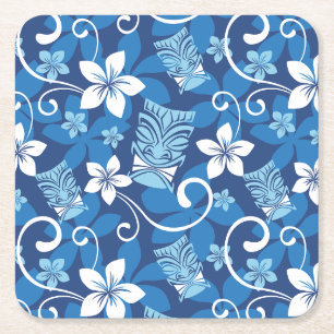 LUAU TIKI PATTERN (HELLBLAU) RECHTECKIGER PAPPUNTERSETZER