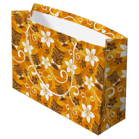 LUAU TIKI PATTERN (ORANGE) GROßE GESCHENKTÜTE (Rückseite Schrägansicht)