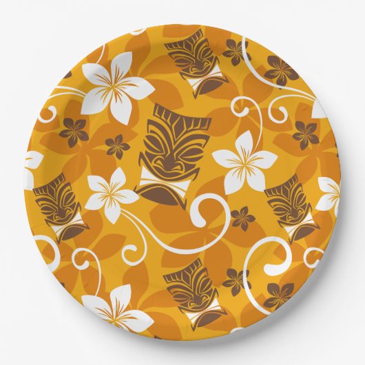 LUAU TIKI PATTERN (ORANGE) PAPPTELLER (Vorderseite)