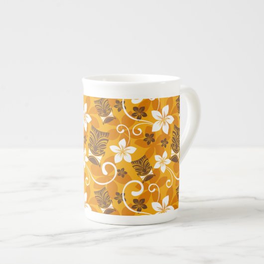 LUAU TIKI PATTERN (ORANGE) PORZELLANTASSE (Vorderseite Rechts)