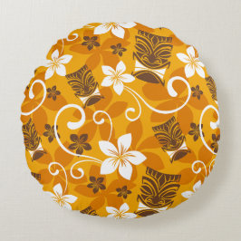 LUAU TIKI PATTERN (ORANGE) RUNDES KISSEN