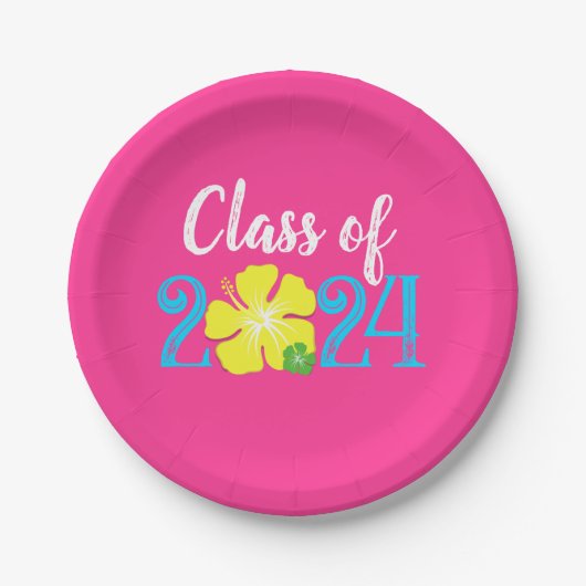 Luau Tropenrosa Abschluss Paper Teller (Vorderseite)