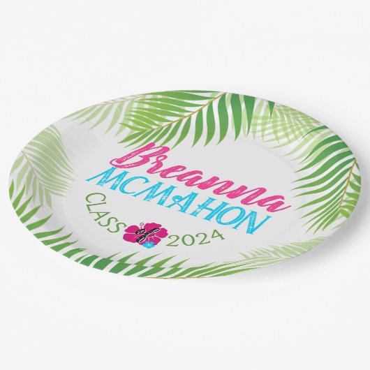 Luau Tropical Abschluss Personalisiert Pappteller (Schrägansicht)