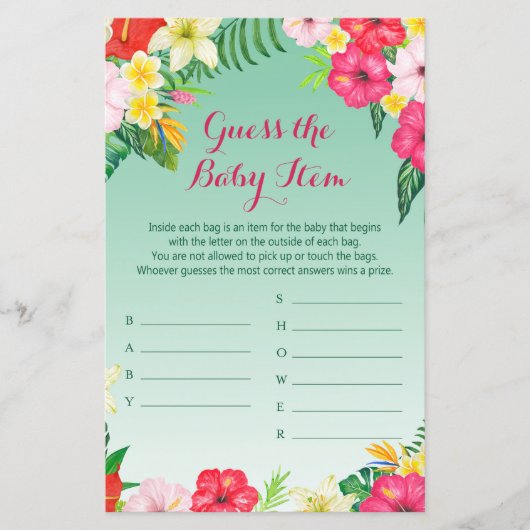 Luau Tropical Baby Shower Game PRINTED (Vorderseite)