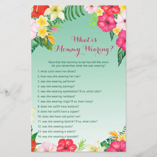 Luau Tropical Baby Shower Game PRINTED (Vorderseite)
