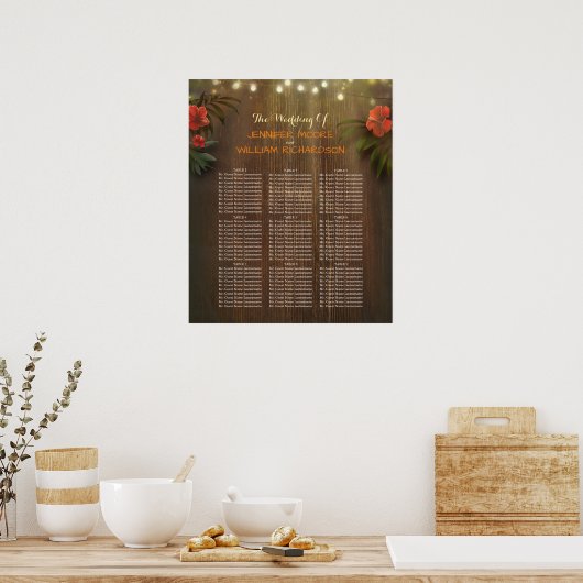 Luau Tropical Beach Blume Hochzeitskarte Poster (Küche)