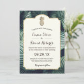 Luau Tropical Blätter Gold Ananas Hochzeit Einladung (Stehend Vorderseite)