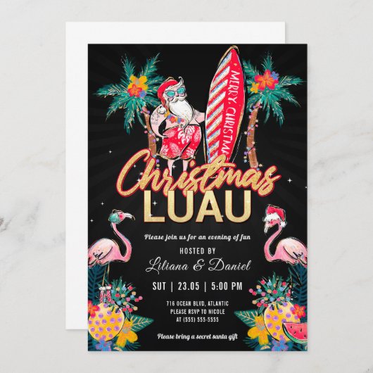 Luau Tropical Christmas Party Einladung Card (Vorne/Hinten)