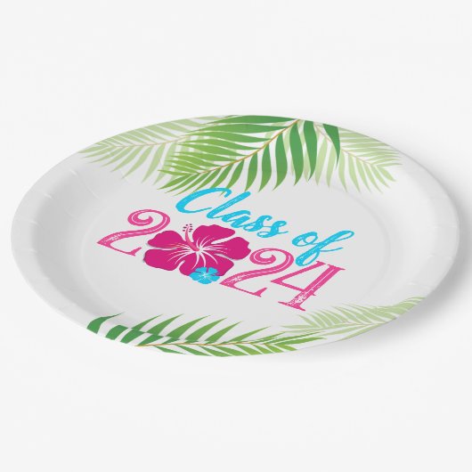 Luau Tropical Class of 2024 Graduation Party Pappteller (Schrägansicht)