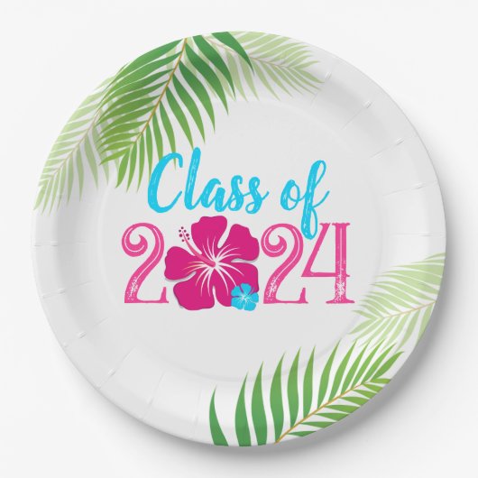 Luau Tropical Class of 2024 Graduation Party Pappteller (Vorderseite)