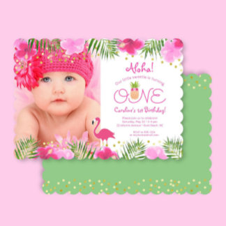 Luau Tropical Floral Foto Girl 1. Geburtstag Einladung