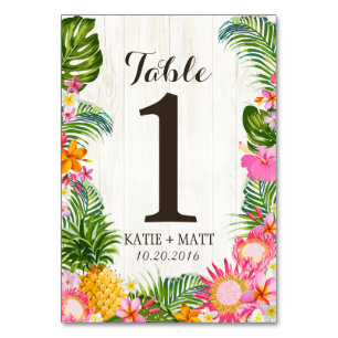 Luau Tropical Floral Rustic Wood Tischnummer