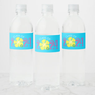 Luau Tropical Hibiskus Blue Abschluss Wasserflaschenetikett
