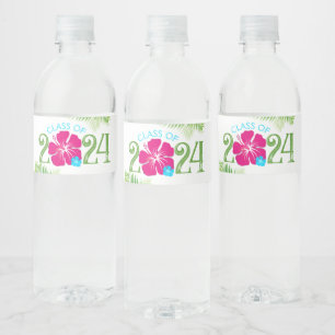 Luau Tropical Hibiskus White Abschluss Wasserflaschenetikett