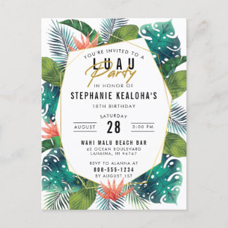 Luau Tropical Palm Blätter & Monstera Einladungspostkarte