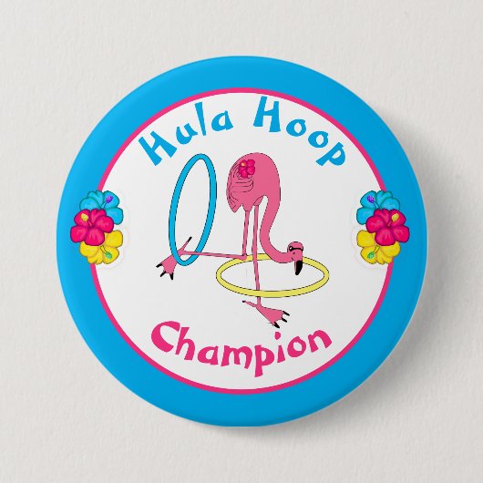 Luau Tropical Party Flamingo Hula Hoop Champion 3" Button (Vorderseite)