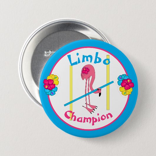 Luau Tropical Party Flamingo Limbo Champion 3" Button (Vorne & Hinten)