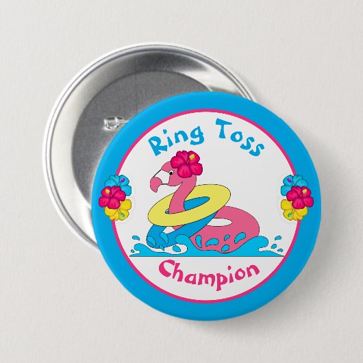 Luau Tropical Party Flamingo Ring Toss Champion 3" Button (Vorne & Hinten)