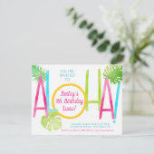Luau Tropical Pink Blue & Green Aloha Birthday Einladung (Stehend Vorderseite)