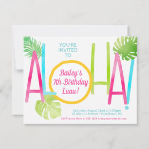 Luau Tropical Pink Blue & Green Aloha Birthday Einladung