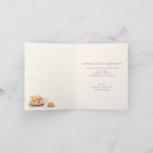 Luau Turtles Baby Girl Foto Birth Ankündigung (Innenseite)