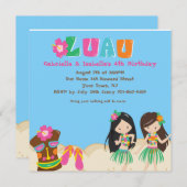 Luau Twin Girl und Tiki Square Einladung (Vorne/Hinten)