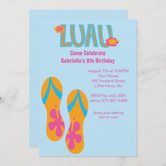 Luau Umdrehe Flop Geburtstag Einladung (Vorne/Hinten)