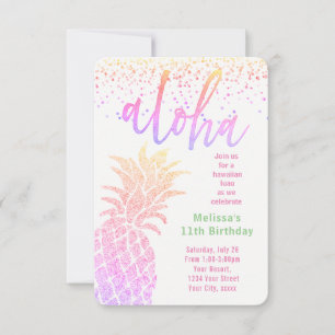 Luau-Unecht-Glitzer-Ananas-Geburtstagsfeier Einladung
