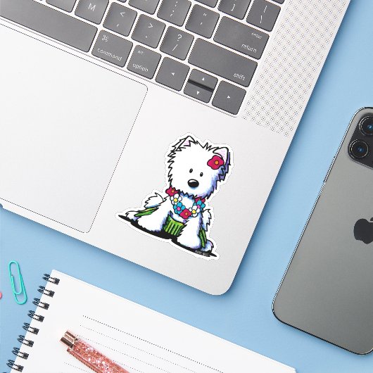 Luau Westie Custom-Cut Vinyl Sticker (Laptop mit iPhone)
