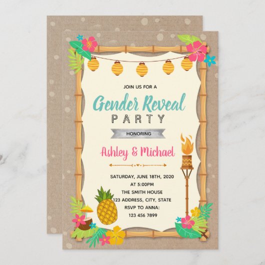 Luauer Geschlecht offenbart Party Einladung (Vorne/Hinten)