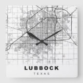 Lubbock Map Quadratische Wanduhr (Vorderseite)