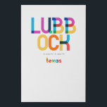 Lubbock Texas Mitte Jahrhundert, Pop Art, Künstlicher Leinwanddruck<br><div class="desc">Lubbock Texas klassischer Retrostil aus dem 60er 70er und 80er. Helle Primärfarben im abstrakten Kunststil des 20. Jahrhunderts mit einfachen geometrischen Elementen. Vintage Pop Kunst. Einfach fett,  trage deine Heimatstadt laut aus.</div>