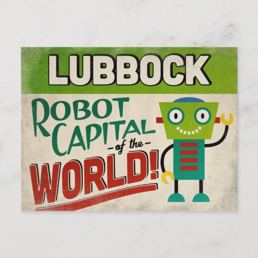 Lubbock Texas Robot - Funny Vintag Postkarte (Vorderseite)