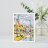 Lubeck Deutschland Berühmte Wasserfarbskizze Postkarte (Stehend Vorderseite)