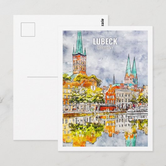 Lubeck Deutschland Berühmte Wasserfarbskizze Postkarte (Vorne/Hinten)
