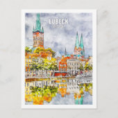 Lubeck Deutschland Berühmte Wasserfarbskizze Postkarte (Vorderseite)