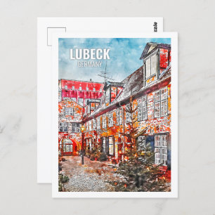 Lubeck Deutschland Berühmter Platz Watercolor Postkarte